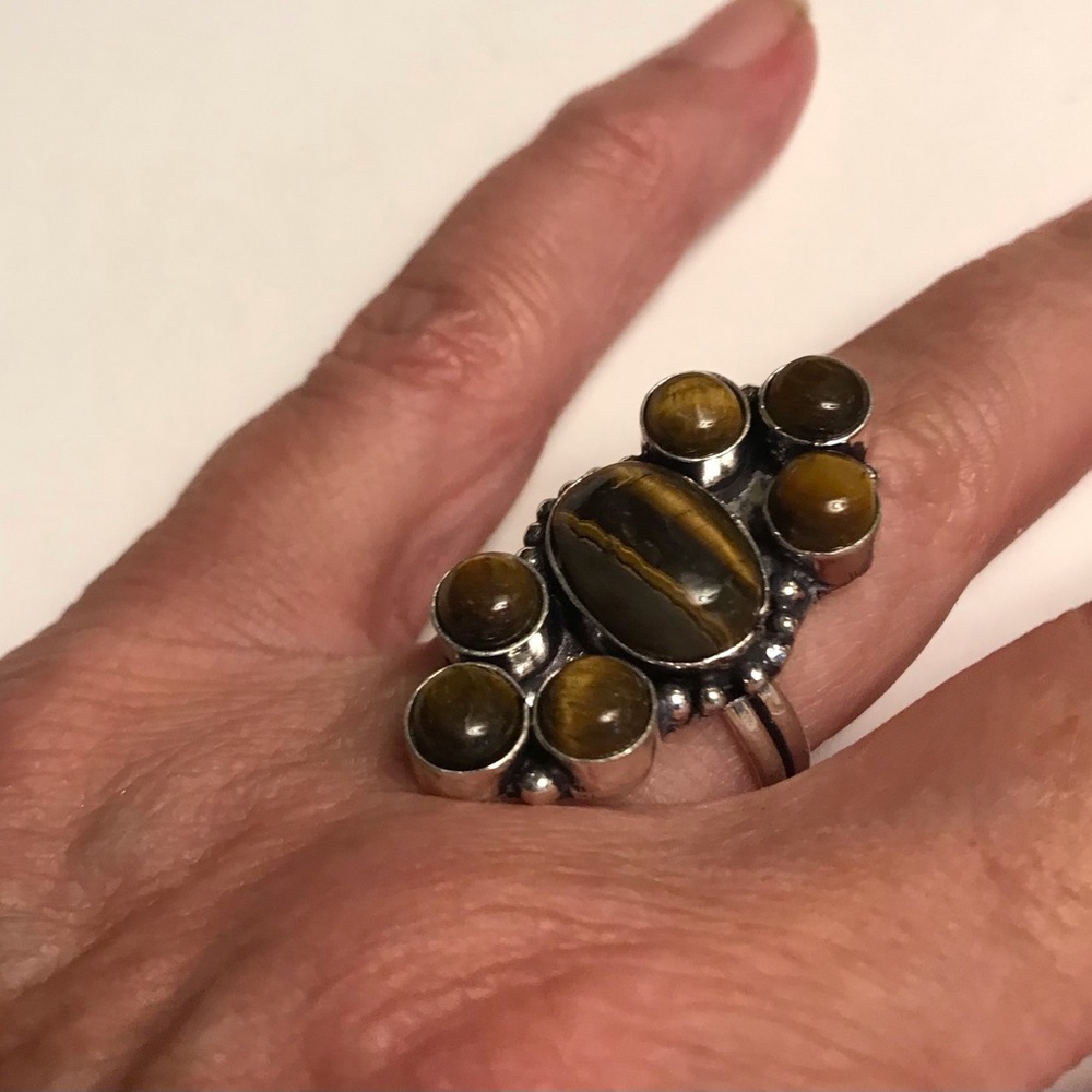 Tiger Eye Stamped 925 Sterling Silver Ring